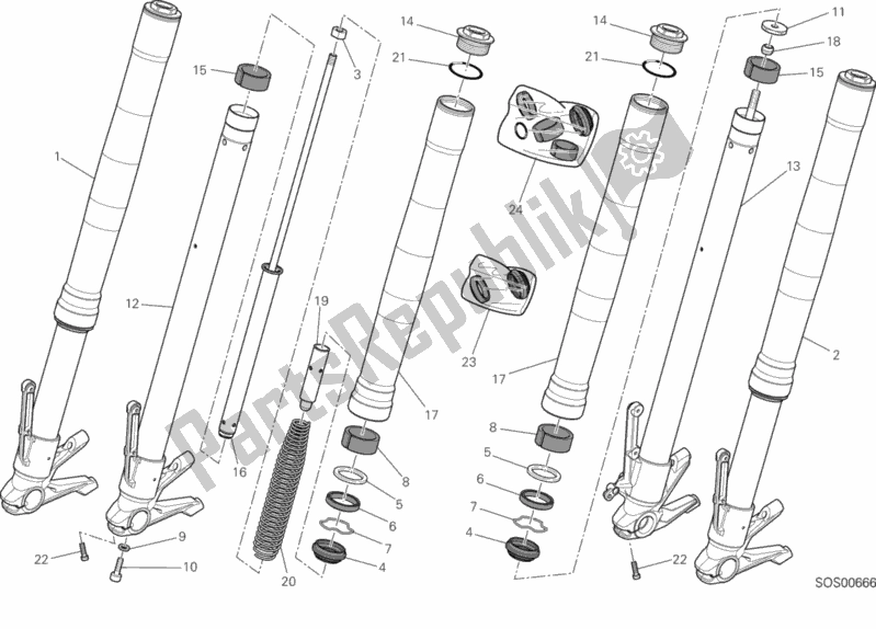 Tutte le parti per il Forcella Anteriore del Ducati Hypermotard Hyperstrada 939 Thailand 2017